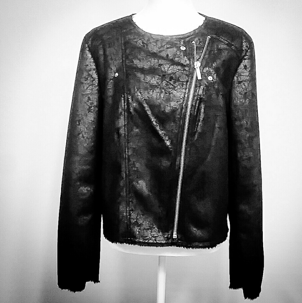 NWT Michael Kors Black Faux Fur Moto Jacket - Picture 1 of 8